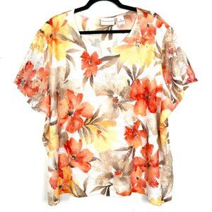 Alfred Dunner Floral Lace Embellished Overlay Lined Short Sleeve Top 3X